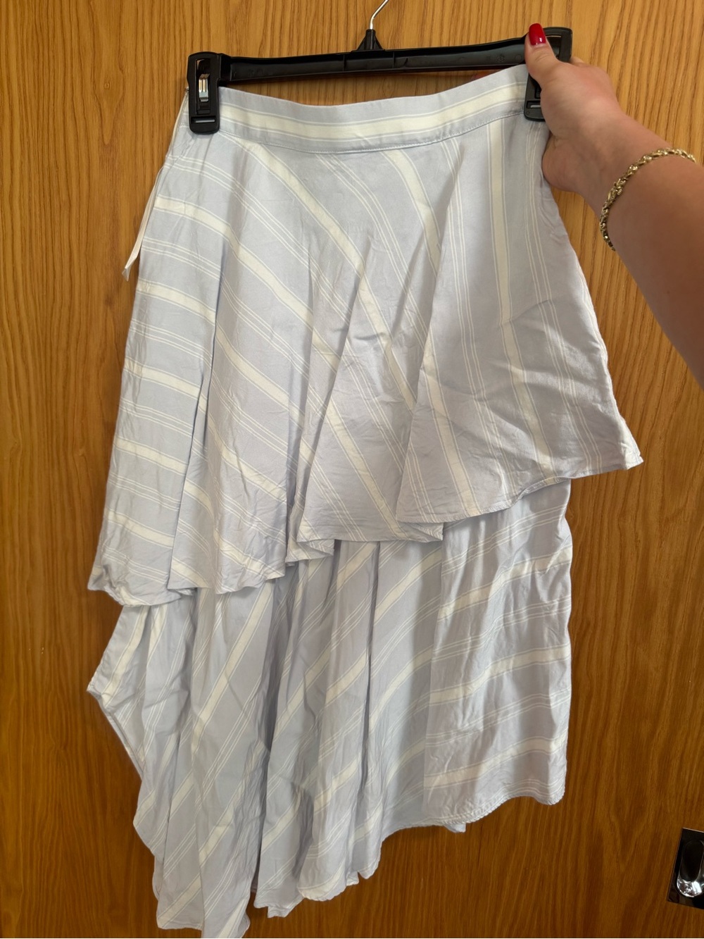 BCBGMAXAZRIA SIZE XXS Women's Light Blue Stripe Layered Asymmetric Skirt